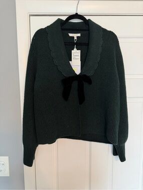 Nordstrom WAYF Emerald Green Velvet Tie Collar Knit Sweater